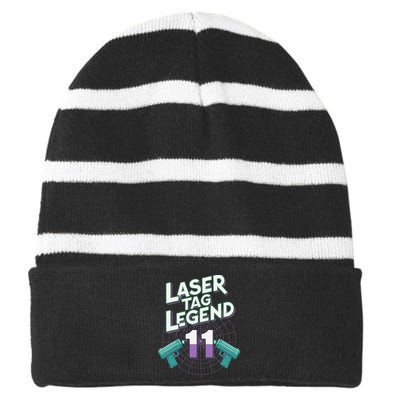 Laser Tag Legend 11th Birthday Party Striped Beanie with Solid Band