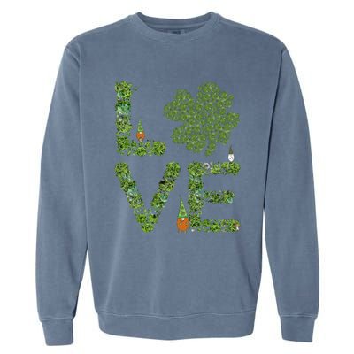 Love Three Leprechauns Funny Irish Shamrock St Patricks Day Funny Gift Garment-Dyed Sweatshirt