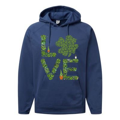 Love Three Leprechauns Funny Irish Shamrock St Patricks Day Funny Gift Performance Fleece Hoodie