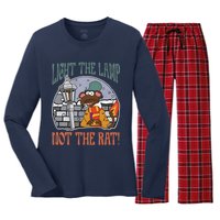 Light The Lamp Not The Rat Christmas Funny Holiday Rat Women's Long Sleeve Flannel Pajama Set 