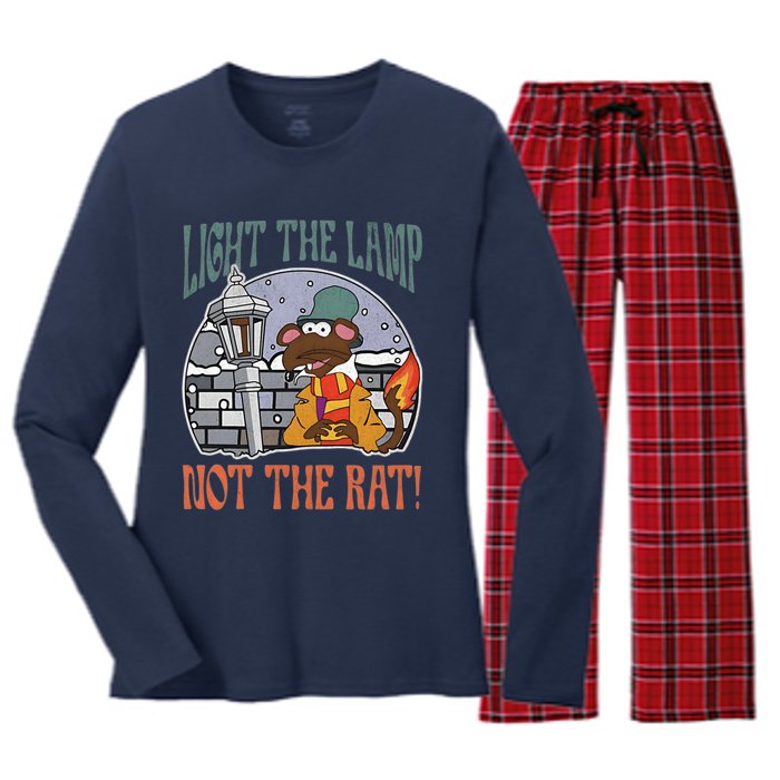 Light The Lamp Not The Rat Christmas Funny Holiday Rat Women's Long Sleeve Flannel Pajama Set 