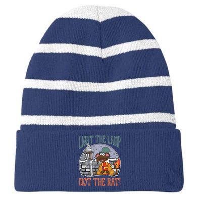 Light The Lamp Not The Rat Christmas Funny Holiday Rat Striped Beanie with Solid Band