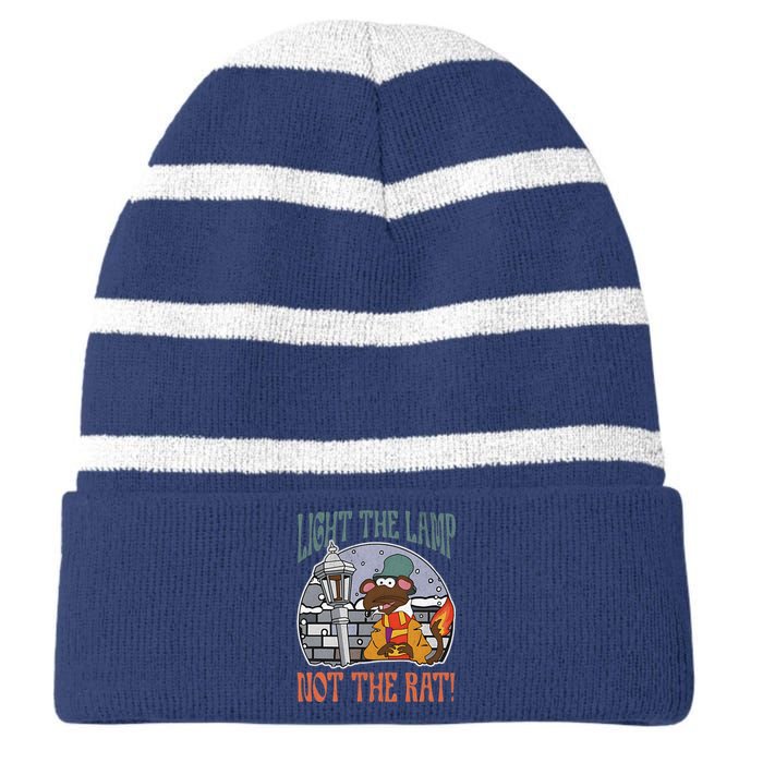 Light The Lamp Not The Rat Christmas Funny Holiday Rat Striped Beanie with Solid Band