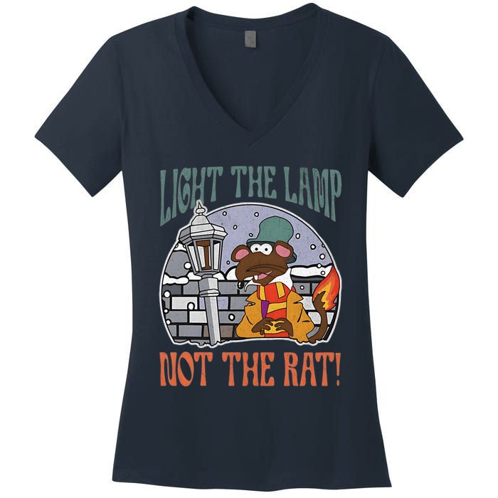 Light The Lamp Not The Rat Christmas Funny Holiday Rat Women's V-Neck T-Shirt