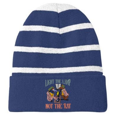 Light The Lamp Not The Rat Christmas Funny Holiday Rat Striped Beanie with Solid Band