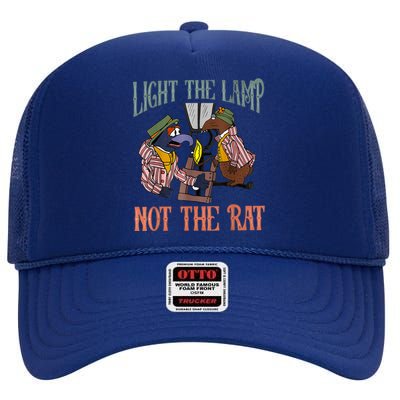 Light The Lamp Not The Rat Christmas Funny Holiday Rat High Crown Mesh Back Trucker Hat