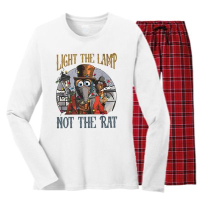 Light The Lamp Not The Rat Christmas Funny Holiday Rat Women's Long Sleeve Flannel Pajama Set 