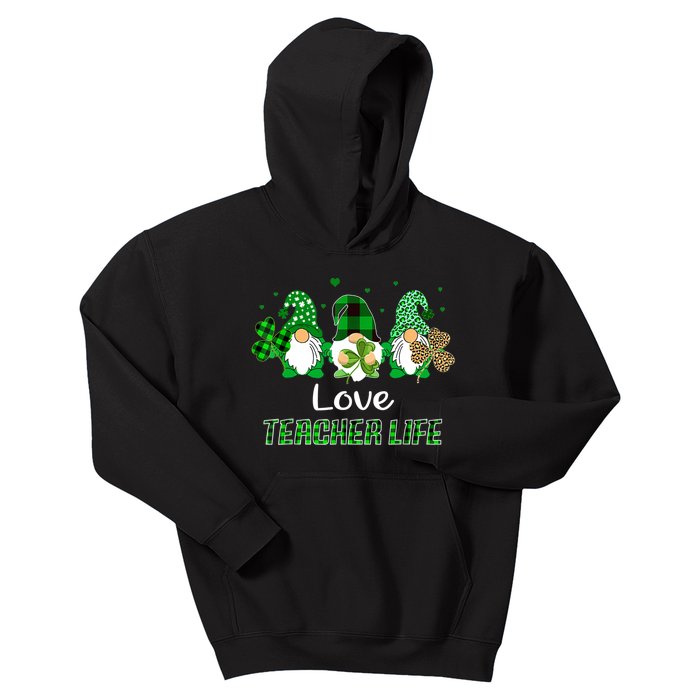 Love Teacher Life Gnome Leopard Shamrock Saint Patricks Day Kids Hoodie