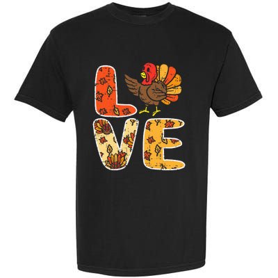 Love Turkey Leaves Autumn Fall Thanksgiving Garment-Dyed Heavyweight T-Shirt