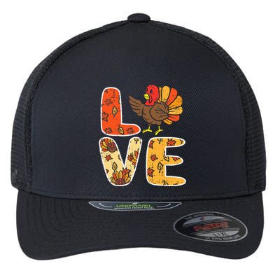 Love Turkey Leaves Autumn Fall Thanksgiving Flexfit Unipanel Trucker Cap