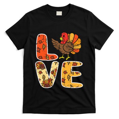 Love Turkey Leaves Autumn Fall Thanksgiving T-Shirt