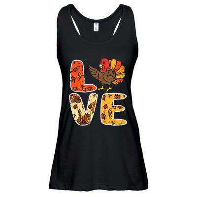 Love Turkey Leaves Autumn Fall Thanksgiving Ladies Essential Flowy Tank