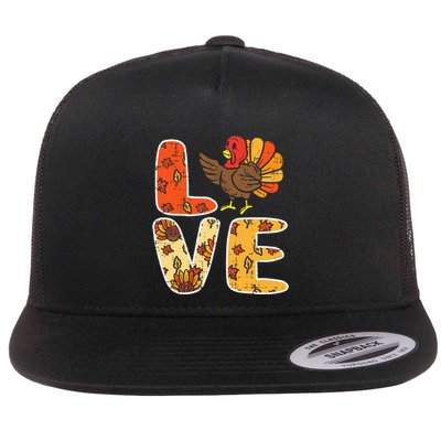 Love Turkey Leaves Autumn Fall Thanksgiving Flatbill Hat