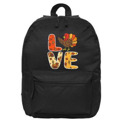 Love Turkey Leaves Autumn Fall Thanksgiving 16 in Basic Backpack
