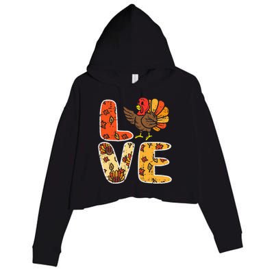 Love Turkey Leaves Autumn Fall Thanksgiving Crop Fleece Hoodie