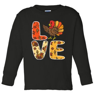 Love Turkey Leaves Autumn Fall Thanksgiving Toddler Long Sleeve Shirt