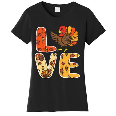 Love Turkey Leaves Autumn Fall Thanksgiving Women's T-Shirt