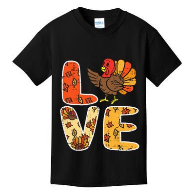 Love Turkey Leaves Autumn Fall Thanksgiving Kids T-Shirt
