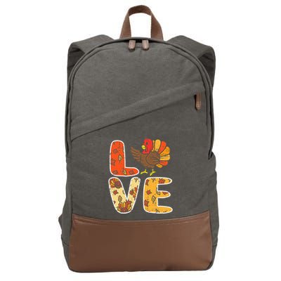 Love Turkey Leaves Autumn Fall Thanksgiving Cotton Canvas Backpack