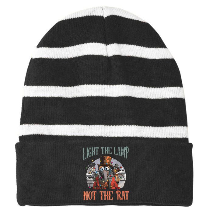 Light The Lamp Not The Rat Christmas Funny Holiday Rat Striped Beanie with Solid Band