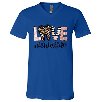 Leopard Teeth Love Dental Life Dental Hygienist Dentistry Funny Gift V-Neck T-Shirt