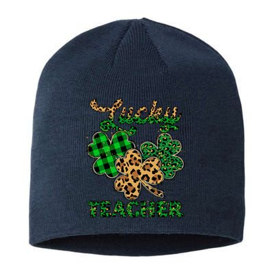 Lucky Teacher Leopard Shamrock Happy St Patricks Day Outfit Sustainable Beanie