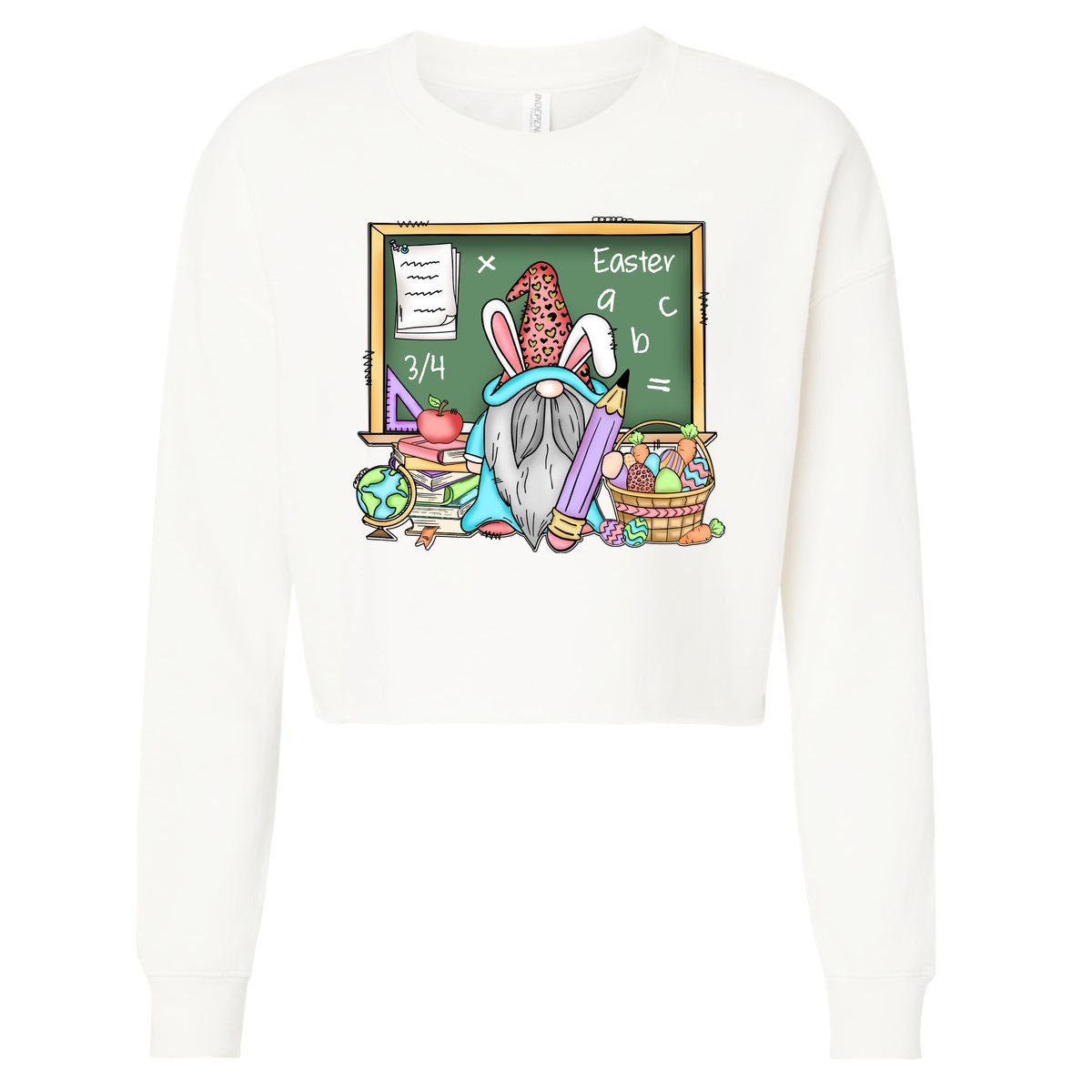 Love Teacher Life Easter Gnome Egg Hunting Basket Easter Day Gift Cropped Pullover Crew
