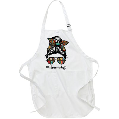 Librarian Teacher Messy Bun Life Book Library Back to School Full-Length Apron With Pockets