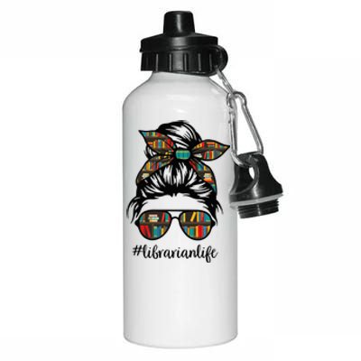 Librarian Teacher Messy Bun Life Book Library Back to School Aluminum Water Bottle