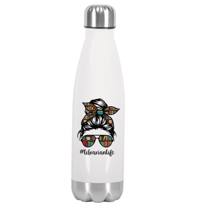 Librarian Teacher Messy Bun Life Book Library Back to School Stainless Steel Insulated Water Bottle