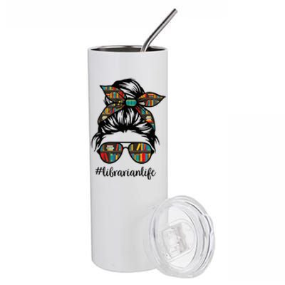 Librarian Teacher Messy Bun Life Book Library Back to School Stainless Steel Tumbler