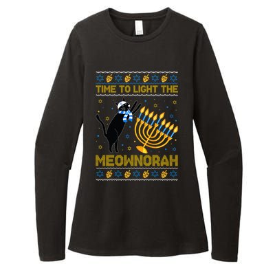 Light The Meownorah Jewish Cat Menorah Ugly Hanukkah Womens CVC Long Sleeve Shirt