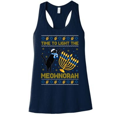 Light The Meownorah Jewish Cat Menorah Ugly Hanukkah Women's Racerback Tank