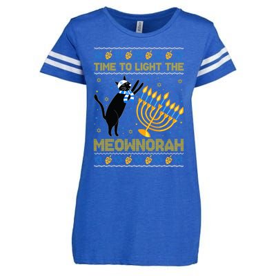 Light The Meownorah Jewish Cat Menorah Ugly Hanukkah Enza Ladies Jersey Football T-Shirt