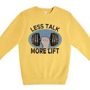 Less Talk More Lift Dumbbell Funny Distressed Weightlifting Cute Gift Premium Crewneck Sweatshirt