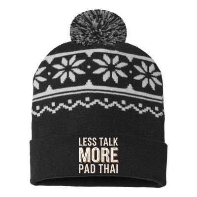 Less Talk More Pad Thai Funny Humor Food Text Joke USA-Made Snowflake Beanie