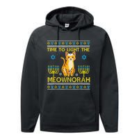 Light The Meownorah Jewish Cat Menorah Lover Ugly Chanukah  Performance Fleece Hoodie