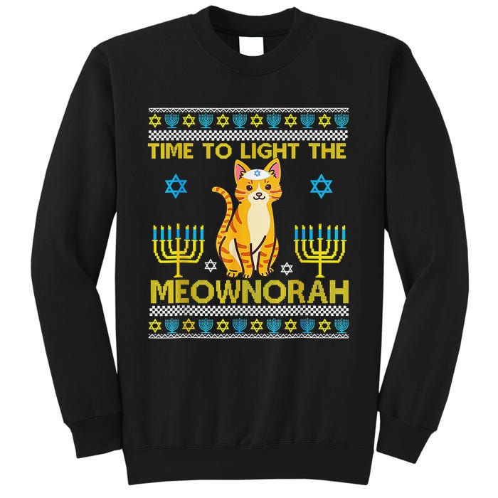 Light The Meownorah Jewish Cat Menorah Lover Ugly Chanukah  Sweatshirt