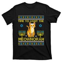 Light The Meownorah Jewish Cat Menorah Lover Ugly Chanukah  T-Shirt