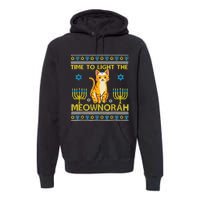 Light The Meownorah Jewish Cat Menorah Lover Ugly Chanukah  Premium Hoodie