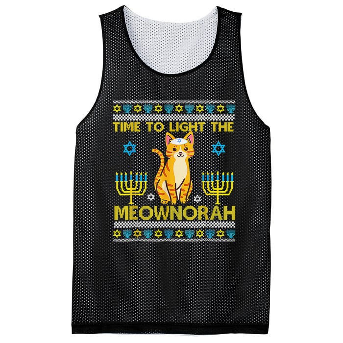 Light The Meownorah Jewish Cat Menorah Lover Ugly Chanukah  Mesh Reversible Basketball Jersey Tank