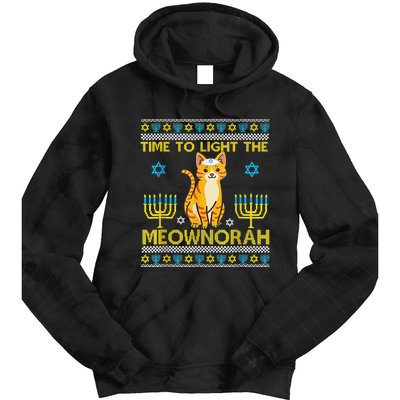 Light The Meownorah Jewish Cat Menorah Lover Ugly Chanukah  Tie Dye Hoodie