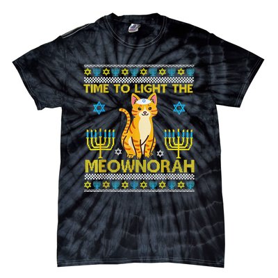 Light The Meownorah Jewish Cat Menorah Lover Ugly Chanukah  Tie-Dye T-Shirt