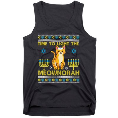 Light The Meownorah Jewish Cat Menorah Lover Ugly Chanukah  Tank Top