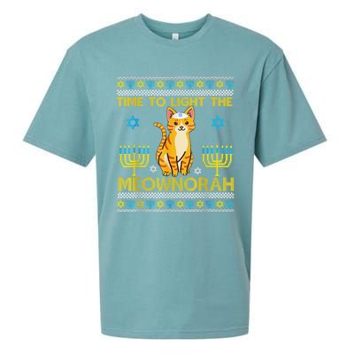 Light The Meownorah Jewish Cat Menorah Lover Ugly Chanukah  Sueded Cloud Jersey T-Shirt