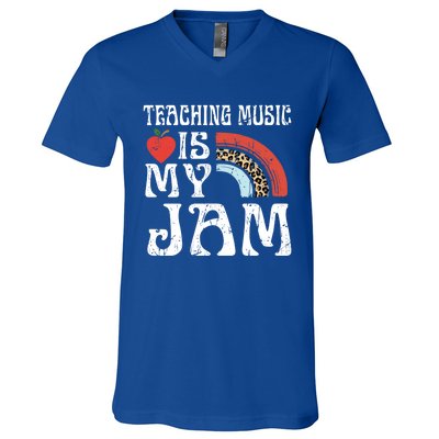 Leopard Teaching Music Is My Jam Sunglasses Teaching Music Gift V-Neck T-Shirt