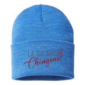 La Tia Mas Chingona Funny Aunt Heart Gift Sustainable Knit Beanie