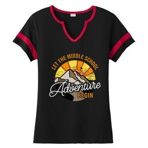 Let The Middle School Adventure Begin Middle School Teacher Ladies Halftime Notch Neck Tee