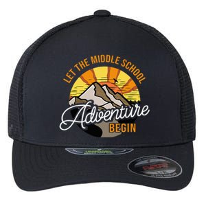 Let The Middle School Adventure Begin Middle School Teacher Flexfit Unipanel Trucker Cap