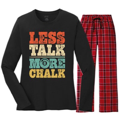 Less Talk More Chalk Funny Pool Billiards Player 8 Ball Women's Long Sleeve Flannel Pajama Set 